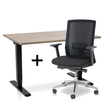 Afbeelding van MRC COMFORT Set Zit sta bureau + stoel 140x80 midden eiken