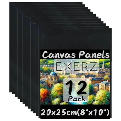 Afbeelding van Exerz 20x25 cm Zwarte Canvas Panelen 12 Stuks Artiest Board 100% Katoen, 280gsm, 0.3 Dikte