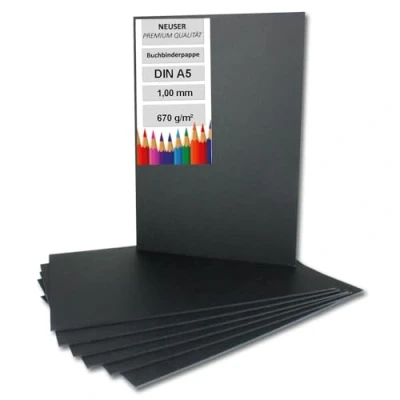 Afbeelding van NEUSER PAPIER 10 x boekbinderskarton, DIN A5, zwart, dikte: 1,0 mm, gewicht: 670 g/m²