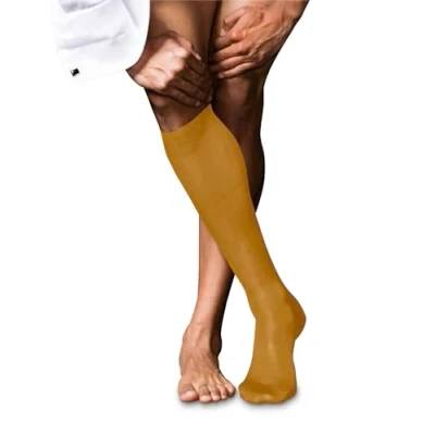 Afbeelding van FALKE Heren kniekousen No. 9 M KH Pure Fil d&#039;Écosse katoen lang effen 1 paar, geel (Amber 1851), 41 42, 41/42 EU