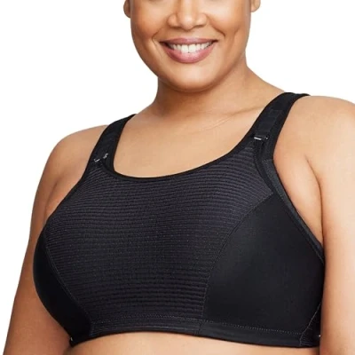 Afbeelding van Glamorise Volledige figuur Plus Size Custom Control Sport BH Draadloos #1166 Solid Black, Zwart, 105D