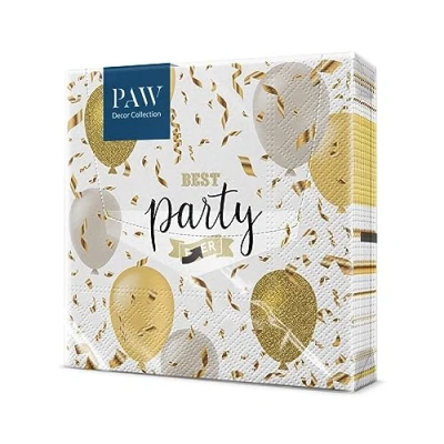 Afbeelding van PAW Papieren Servetten 3 laags (33 x 33 cm) I 20 Stuks Gedrukt met Inkt op Waterbasis Verjaardag Decoratie Ideaal voor Verjaardagsfeestjes, Recepties Kleur: Elegant Balloons