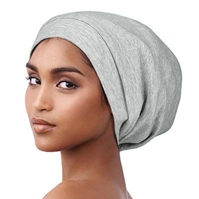 Afbeelding van Alnorm Slouchy Beanie Casual Bonnet Satijn Gevoerd Haar Wrap Gebreide Cap Lichtgrijs