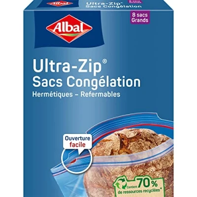 Afbeelding van Albal 8 diepvrieszakken Ultra Zip Groot model 8L Ritssluiting Duurzaam 70% gerecyclede grondstoffen