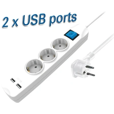 Afbeelding van Stekkerdoos 3 voudig met 2x USB aansluting 1.50m