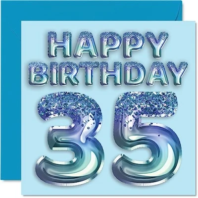 Afbeelding van 35e verjaardagskaart voor mannen blauwe glitter feestballon gelukkige verjaardagskaarten 35 jarige man broer vriend oom vader, 145 mm x vijfendertig verjaardag wenskaarten