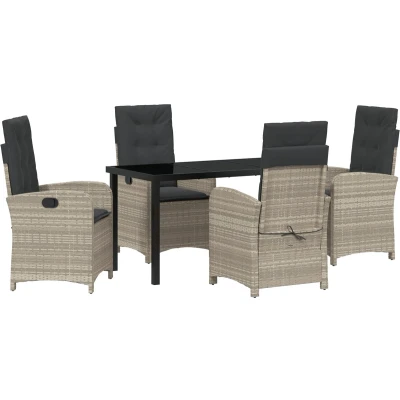 Afbeelding van vidaXL 5 delige tuin eetset met kussens in lichtgrijs poly rattan