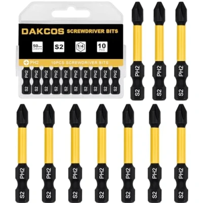 Afbeelding van DAKCOS PH2 lange bit, Torx Bit PH2, S2 bitset, 1/4 zeskantschacht schroefbit (lengte: 50 mm, 10 stuks)