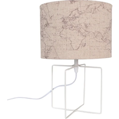 Afbeelding van Clayre &amp; Eef Tafellamp Ø 22x34 cm Beige Wit Ijzer Textiel Bureaulamp