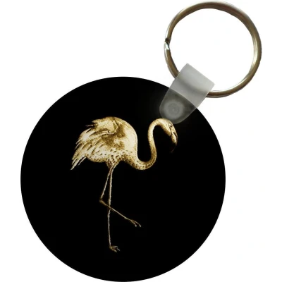 Afbeelding van Sleutelhanger Flamingo Vogel Goud Zwart Plastic Rond Uitdeelcadeautjes