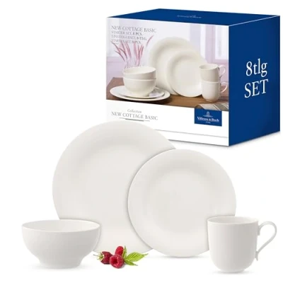Afbeelding van Villeroy en Boch New Cottage Basic tafelservies, 8 delig, premium porselein, wit