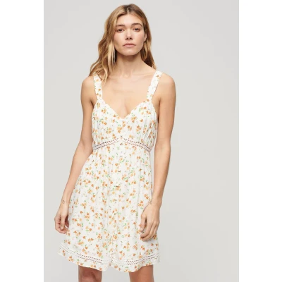 Afbeelding van Superdry Vrouwen Cami Jurk met V hals en Kanten Afwerking Wit Grootte: 40