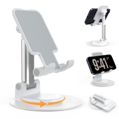 Afbeelding van BHHB Verstelbare mobiele telefoonstandaard, opvouwbare telefoonhouder in hoogte en hoek instelbaar, draaibare basis, compatibel met telefoons tablets een