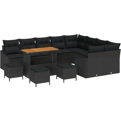Afbeelding van vidaXL 12 delige Tuin Sofa Set met Kussens Zwart Poly Rattan Acacia