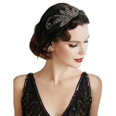Afbeelding van BABEYOND Hoofdband voor dames, jaren 20, Great Gatsby kostuum, haarband, flapperveer