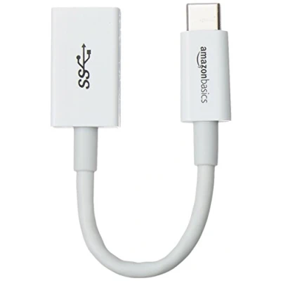 Afbeelding van Amazon Basics Adapterkabel USB C mannelijk naar A vrouwelijk (3.1, Gen. 1), 5 Gbit/s Highspeed, IF certificering, voor laptops, tablets, mobiele telefoons, 1 stuk, wit
