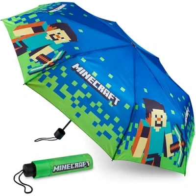 Afbeelding van Minecraft Opvouwbare paraplu&#039;s voor kinderen, duurzame en compacte paraplu, winddichte reisparaplu jongens meisjes (blauw/groen)