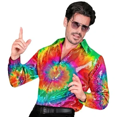 Afbeelding van Widmann Party Fashion pailletten overhemd voor heren, psychedelic, disco fever, slagermove, herenoverhemd