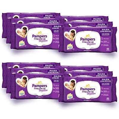 Afbeelding van Pampers Sensitive reinigingsdoekjes, zachte formule zonder parfum, herstelt de pH waarde van huid, 12 verpakkingen met 63 stuks, 756 doekjes
