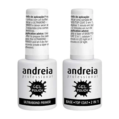 Afbeelding van Andreia Professional Gel Polish Ultrabond Primer + Base en Top Coat 2 in 1 (verpakking bevat een van elk)