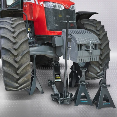 Afbeelding van Datona Werkplaatskrik 8 Ton Met Vier Hoge Assteunen 12 (140 x 38 cm (krik) 32 28,5 47,5 (assteunen)) Zwart