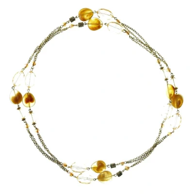 Afbeelding van Behave Dames lange ketting goud kleur en bèige 120 cm