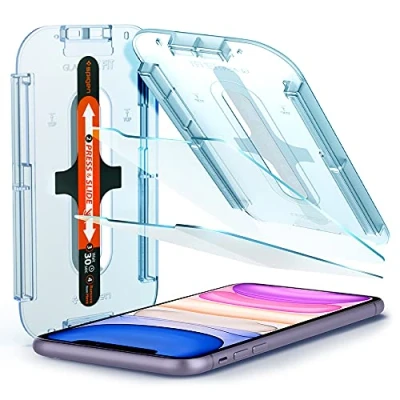 Afbeelding van Spigen, 2 stuks, Screenprotector compatibel met iPhone 11, XR, Glas.tR EZ Fit, sjabloon voor installatie, 9H gehard glas, hoesvriendelijk, beschermglas 11 (064GL25166)