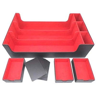 Afbeelding van Docsmagic.de Premium opbergdoos voor ruilkaarten met 3 rijen zwart/rood + bakjes en verdeler MTG PKM YGO