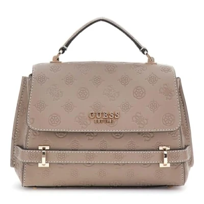 Afbeelding van GUESS Handtas Schoudertas Zarela Top Handle Flap Bag Dark Taupe Logo