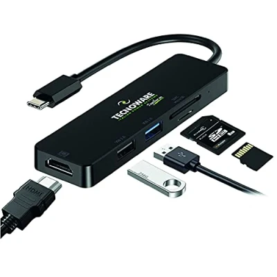 Afbeelding van Tecnoware FHUB17693 (USB C, 5 Havens), Docking station + USB hub, Zwart
