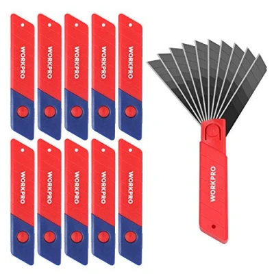 Afbeelding van WORKPRO cuttermessen 18 mm, 100 stuks voor professionals, gehard en extreem scherp, reservemessen van SK5, afbreekmessen tapijtmessen, incl. 10 onafhankelijke box..
