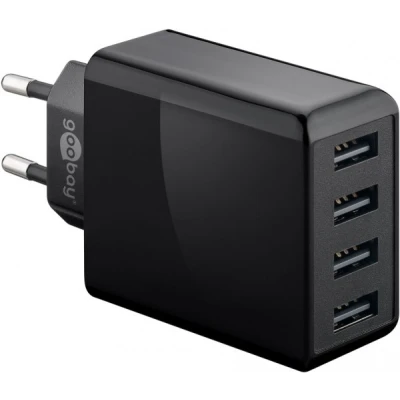 Afbeelding van 4 voudige USB oplader, meervoudige 30W, laadt maximaal apparaten tegelijkertijd op, zwart