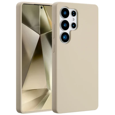 Afbeelding van Samsung Galaxy S25 Ultra MagSafe Hoesje Siliconen en TPU (zacht) Accezz Softcase/Backcover Beige Telefoonhoesje