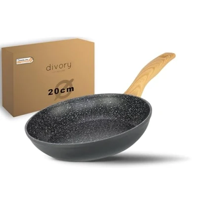 Afbeelding van Koekenpan 20cm inductie antiaanbaklaag kleine universele pan voor alle soorten kachels stevig handvat, vaatwasmachinebestendig (licht hout, 20cm)