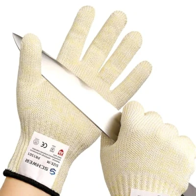 Afbeelding van Schwer LEVEL A9/F snijbeschermende handschoenen, ultieme snijbescherming volgens de strengste Amerikaanse en Europese normen, PFAS vrij, voor het snijden van vlees, oesters (beige,L)