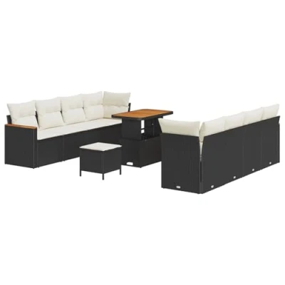 Afbeelding van vidaXL 11 delige Tuin Sofa Set met Kussens Zwart Poly Rattan Acacia