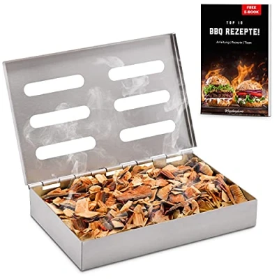 Afbeelding van Räucherphorie rookbox roestvrij staal robuuste rookoven box + e book met de lekkerste recepten grill universeel als gasgrill of houtskoolgrill