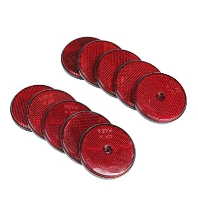 Afbeelding van ETUKER 10 stuks reflectoren, ronde zijreflectoren, hanger, reflector, schroeven, kattenogen, voor caravans, campers, vrachtwagens, aanhangers, rood