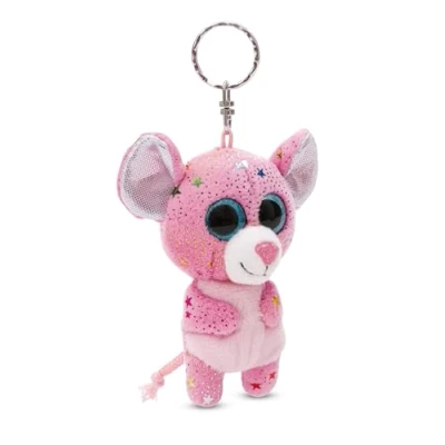 Afbeelding van Sleutelhanger GLUBSCHIS Muis Miss Mausie 9 cm roze Metgezel knuffeldierhanger met sleutelring Sleutelhouder voor sleutelkoord, tas, rugzak en meer