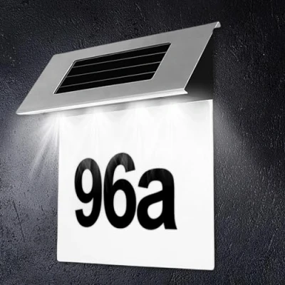 Afbeelding van huisnummer verlicht zonne energie, roestvrij staal energie met 4 leds, op voor buiten waterdicht schemerschakelaar, led