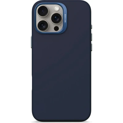 Afbeelding van DECODED Siliconen Hoesje voor iPhone 16 Pro Max Premium Soft Touch Materiaal Antibacteriële Coating Geschikt MagSafe Navy Blauw Print