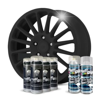 Afbeelding van AutoFullCar Velgenpak sprays Full Dip Zwart extra glanzend 4 zwarte 2 glanslak vloeibaar vinyl 400 ml
