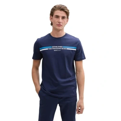 Afbeelding van TOM Tailor Denim Printed Tshirt print, Heren, Maat: Large, Dark blueberry