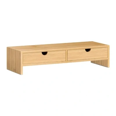 Afbeelding van SoBuy FRG198 N Monitorstandaard Computerstandaard Bureau organizer met 2 Laden Bamboe hout 47 x 18 11 cm