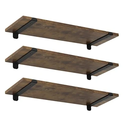 Afbeelding van EUGAD Wandrek, set van 3 zwevende planken, hangrek voor woonkamer, keuken, slaapkamer, hal, 60 x 20 7 cm, maximale belasting, 15 kg, MDF, rustiek bruin