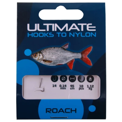 Afbeelding van Ultimate hooks to nylon roach size 18 0,10mm 45cm 10pcs Witvis onderlijn