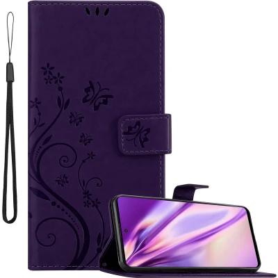 Afbeelding van Cadorabo Hoesje geschikt voor Samsung Galaxy A51 5G in BLOEMEN DONKER PAARS Beschermhoes bloemmotief met magnetische sluiting, standfunctie en kaartsleuven Book Case Cover Etui