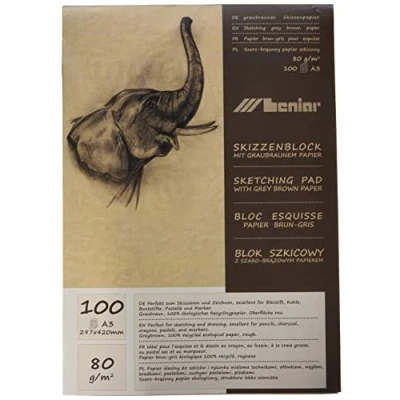 Afbeelding van Honsell 31222 grijsbruin schetsblok, 80 g/m², DIN A3, 100 vellen, van 100% ecologisch gerecycled papier met ruw oppervlak, voor tekenen en schetsen