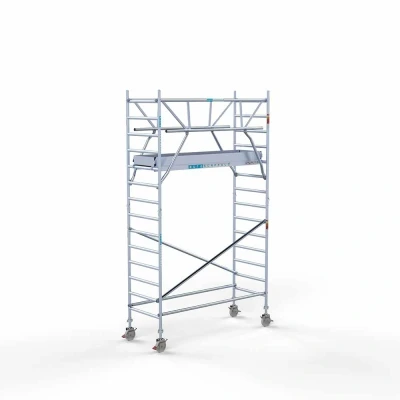 Afbeelding van Professionele aluminium rolsteiger 0.90x2.50x5.2m werkhoogte carbon vloer + dubbele voorloopleuning