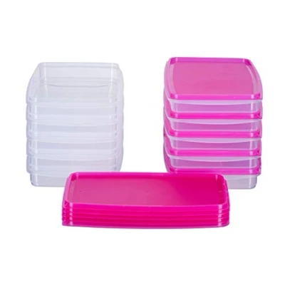 Afbeelding van MiraHome Set van 10 voedseldozen, stapelbaar, 0,5 l, rechthoekig, Oostenrijkse kwaliteit (roze, 23 x 14 3,2 cm)